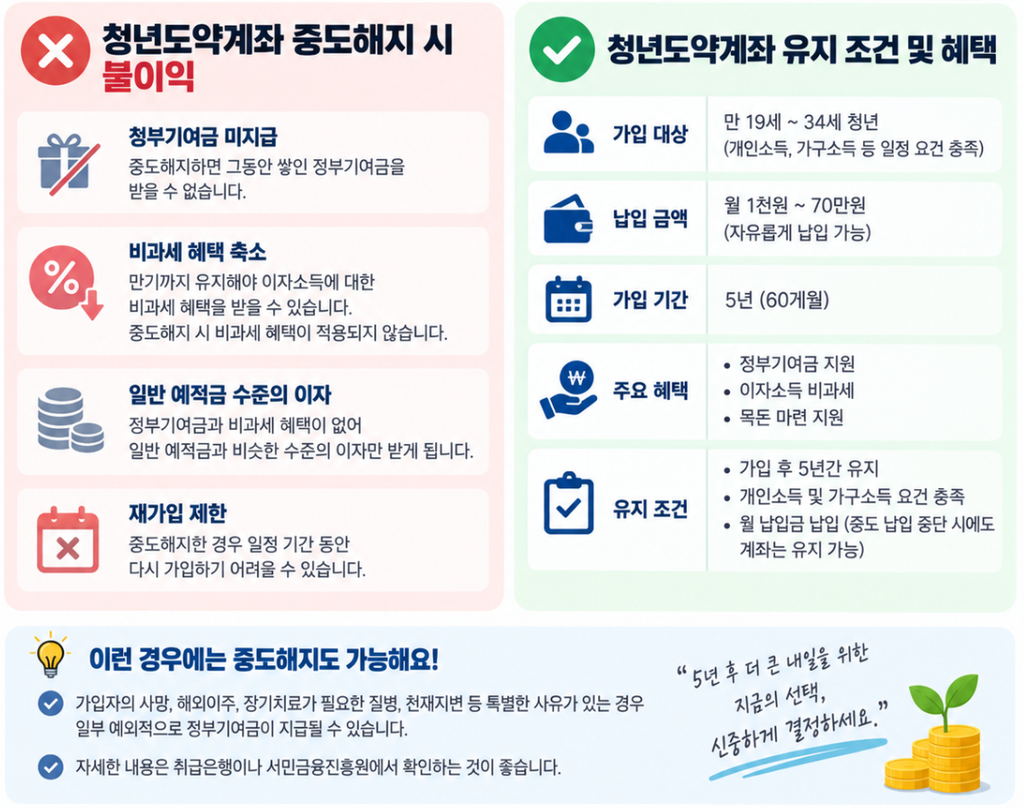 청년도약계좌 중도해지 불이익 및 유지 조건