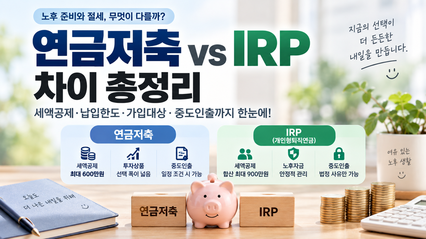 연금저축 IRP 차이 총정리, 세액공제부터 납입한도까지 뭐가 다를까?